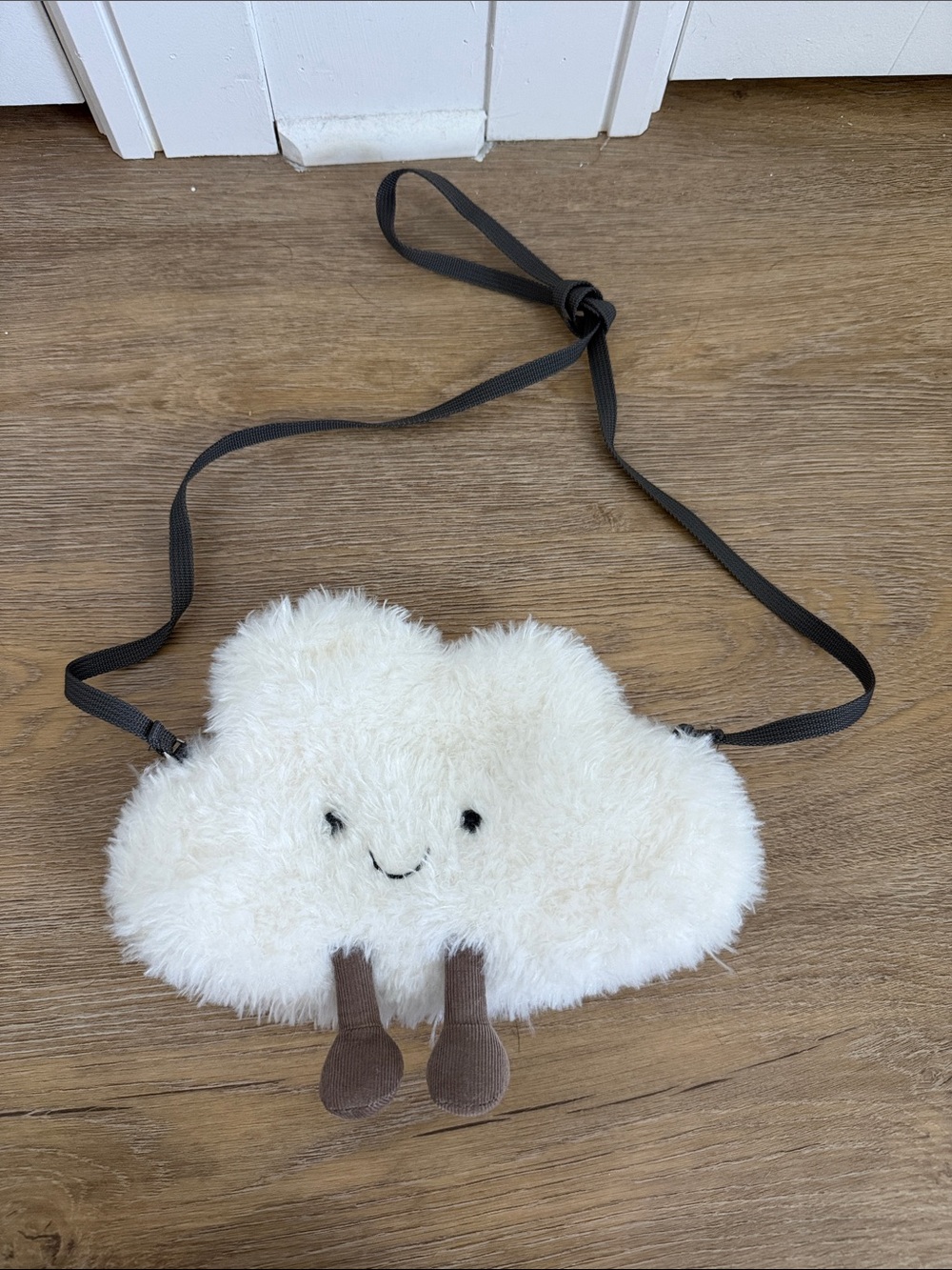 Jellycat Cream Cloud Crossbody Bag with Brown Legs and Black Strap